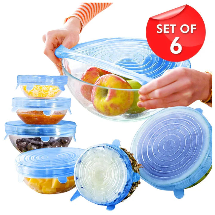 Pack de 6 Tapas de Silicona Flexibles y Ajustables