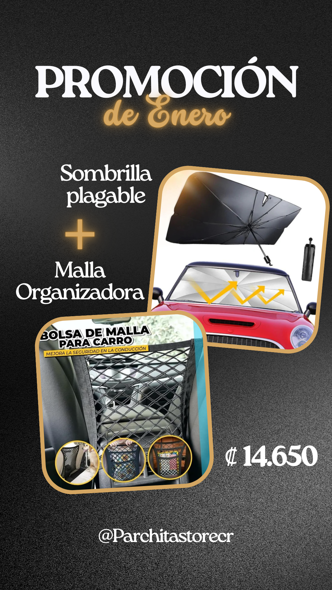 Sombrilla Parasol Plegable Anti Rayos UV + Malla organizadora para Carros
